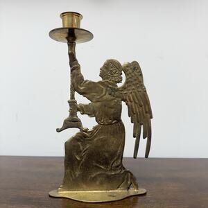 Vintage Italian Brass Angel Candle Holder Cherub Figurine Patina